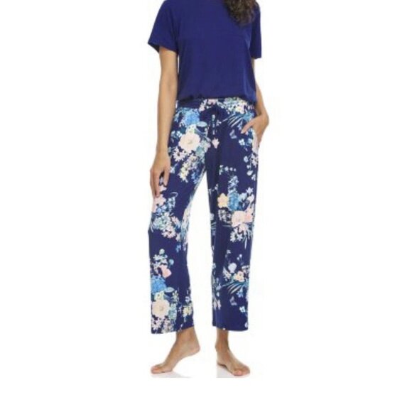 NEW Flora by Flora Nikrooz Ladies 2-Piece Short Sleeve Pant PJ Pajama Set Blue S - Picture 1 of 7